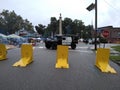 Street Fair Blockade, Yellow Meridian Barriers Protecting People, Rutherford, NJ, USA