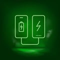 Mobile, battery neon vector icon. Save the world, green neon Royalty Free Stock Photo