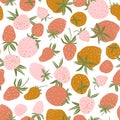 Berry seamless pattern for fabric design. Vector repeat background with strawberry