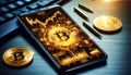 Mobile Bitcoin Trading Concept With Digital Charts And Cryptocurrency Coins Royalty Free Stock Photo