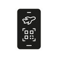 Mobile Boarding Pass Solid Icon. Digital Airline Ticket And Qr Code Verification Silhouette Symbol. Seamless Travel And Royalty Free Stock Photo