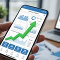 Mobile Business Analytics Dashboard with Growth Arrow Royalty Free Stock Photo