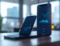 Mobile Business Analytics Dashboard Showing Financial Growth and Data Analysis on Smartphone Apps Royalty Free Stock Photo