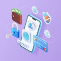 Mobile business money secure and safe payment online isometric