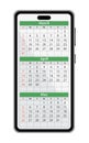 Mobile calendar for 2024 year with spring months: March, April, May. Vector