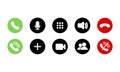 Mobile call buttons icons set flat. Phone, sound, microphone, camera, call symbols on isolated white background for applications,