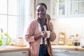 Mobile Call. Happy Black Woman Talking On Cellphone While Enjoying Coffee Royalty Free Stock Photo