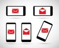 Envelope on an mobile cell phone set Royalty Free Stock Photo