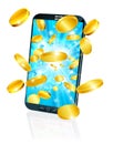 Mobile Cell Phone Flying Coin Money Concept