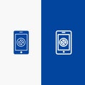 Mobile, Cell, Phone, No, No Mobile Line and Glyph Solid icon Blue banner Line and Glyph Solid icon Blue banner Royalty Free Stock Photo