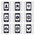 Mobile or cell phone, smartphone, contact icons set Royalty Free Stock Photo