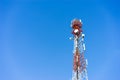 Mobile (cellular) tower antennas with blue sky background.