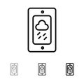 Mobile, Chalk, Weather, Rainy Bold and thin black line icon set