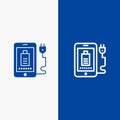 Mobile, Charge, Full, Plug Line and Glyph Solid icon Blue banner Royalty Free Stock Photo