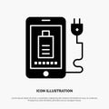 Mobile, Charge, Full, Plug Solid Black Glyph Icon Royalty Free Stock Photo