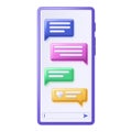 Mobile chat. Text messages bubbles on smartphone screen, communication app and online dialog frames on phone vector