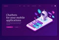 Mobile chatbot app isometric landing page, banner