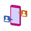 Mobile Chatting symbol. Flat Isometric Icon or Logo. Royalty Free Stock Photo