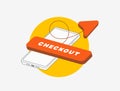 Mobile checkout optimization concept. E-commerce one click payment. Frictionless checkout mobile graphic. Ecommerce Royalty Free Stock Photo