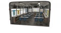 Mobile Classroom Interior with Blue Chairs and Whiteboard Inside a Bus For Learning Education Royalty Free Stock Photo