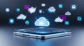 Mobile Cloud Computing: Smartphone with Digital Network and Data Storage Icons Royalty Free Stock Photo