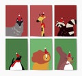 Collection of cute animals wearing Santa hats in cartoon style vector Royalty Free Stock Photo