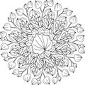 Coloring book antistress mandala wreath of leaves, flowers, twigs