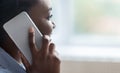 Mobile Communication. Closeup Portrait Of African American Woman Having Phone Call Royalty Free Stock Photo