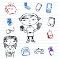 Mobile communication, hipsters doodle set