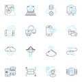 Mobile communication linear icons set. Smartph, Texting, Messaging, Wireless, Cellular, Roaming, Data line vector and