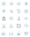 Mobile communication linear icons set. Smartph, Texting, Messaging, Wireless, Cellular, Roaming, Data line vector and