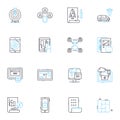 Mobile communication linear icons set. Wireless, Smartphs, Applications, Bluetooth, Data, Messaging, Nerk line vector