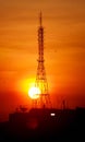 Mobile communication tower during sunset Royalty Free Stock Photo