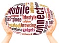 Mobile Connect word cloud hand sphere concept Royalty Free Stock Photo