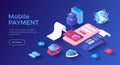Mobile contactless payment. PayPass, NFC payments. Scanning QR code. POS terminal, phone and smart watch.