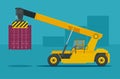 Mobile Container Handler in action at a container terminal. Crane lifts container handler Isolated vector illustration Royalty Free Stock Photo