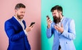 Mobile coverage and connection quality. Businessmen use modern gadget smartphone online access. Business people use Royalty Free Stock Photo