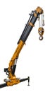Mobile crane with an extended boom and hook on a white background. The crane is Royalty Free Stock Photo