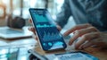 Mobile Cryptocurrency Trading: Businessman Analyzes Market Data on Smartphone App Royalty Free Stock Photo