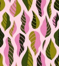 Cute retro set of leaf seamless patterns.  Simple design in pink and green colorways.  Vector repeating design for  fabric Royalty Free Stock Photo