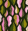 Cute retro set of leaf seamless patterns.  Simple design in pink and green colorways.  Vector repeating design for  fabric Royalty Free Stock Photo