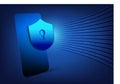 Mobile cyber security concept with digital shield filtering incoming data flow Royalty Free Stock Photo