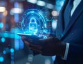 Mobile Cyber Security And AI Encryption Technology Concept With Digital Lock Interface, Secure Data Protection And Online Privacy Royalty Free Stock Photo