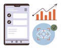 Mobile Dashboard with Chart, Eye Scanning Graphic, and Verified Checklist for Data Progress Royalty Free Stock Photo