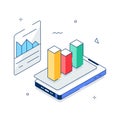 Mobile Data Analytics Isometric Illustration with Smartphone and Graphs Royalty Free Stock Photo