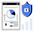 Mobile Data Security Concept with Chart, Shield Lock, and Analytics Royalty Free Stock Photo