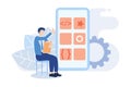 Mobile design and development illustration. Developers prototyping, programming user interface and testing mobile app. UI design Royalty Free Stock Photo