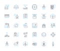 Mobile development linear icons set. Android, iOS, Cross-platform, Swift, Kotlin, Flutter, ReactNative line vector and Royalty Free Stock Photo