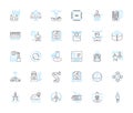 Mobile development linear icons set. Android, iOS, Cross-platform, Swift, Kotlin, Flutter, ReactNative line vector and