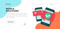 Mobile development or solution service agency website template design vector layout or mockup flat cartoon, smartphone